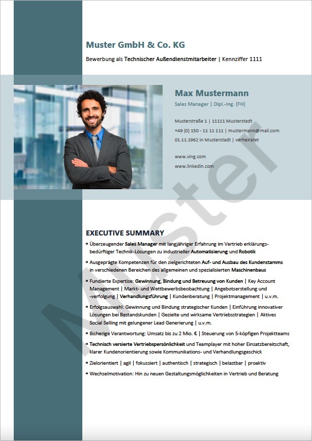Bild eines professionell gestalteten Lebenslaufs mit individueller Executive Summary
